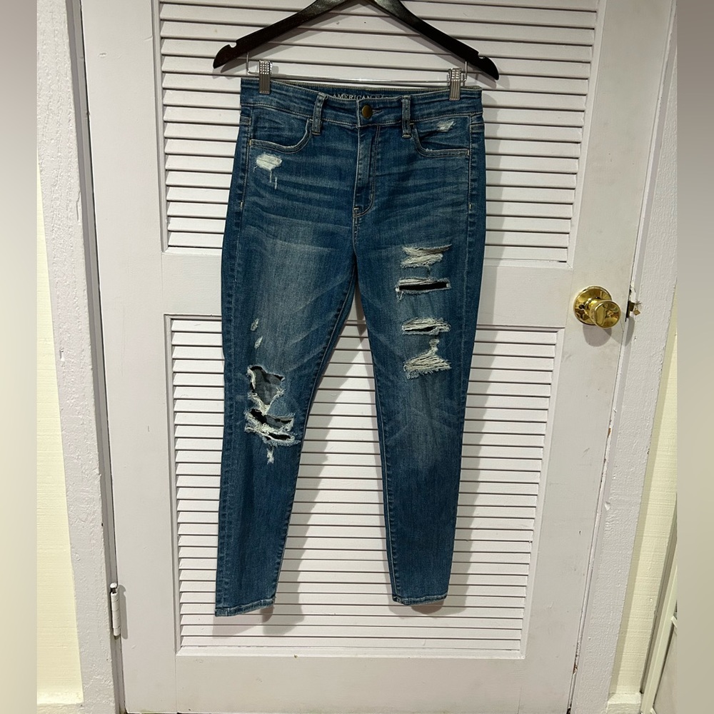 American  Eagle Outfitters Super Stretch X Hi-Rise Distressed Jean Jeggins Sz 8